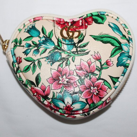 NWT Gucci Key Case Ophidia Shang Soft Brit Roses Zip Heart Pouch Floral  732232 - Picture 2 of 11